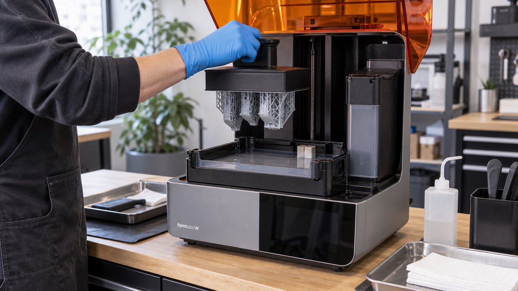 Plataforma y tanque de una impresora 3D de resina