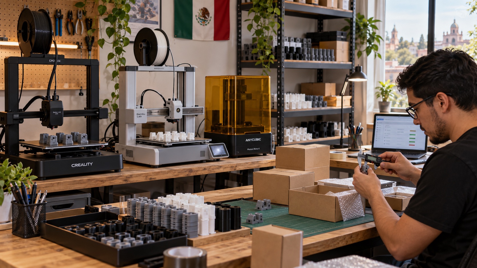 Taller de impresión 3D preparando piezas y pedidos en México